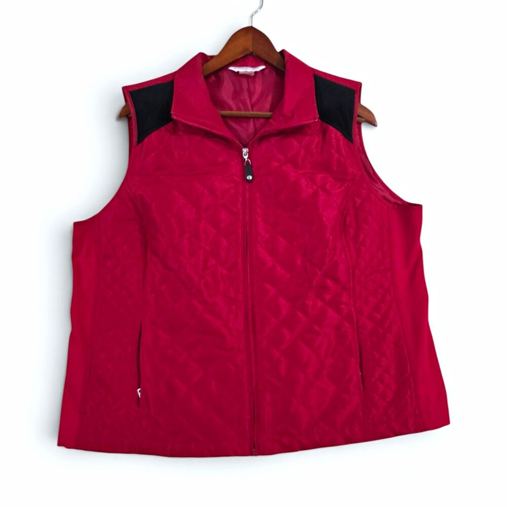 Allison Daley Womens Red Diamond Quilted Full Zip Sleeveless Vest Petite XL